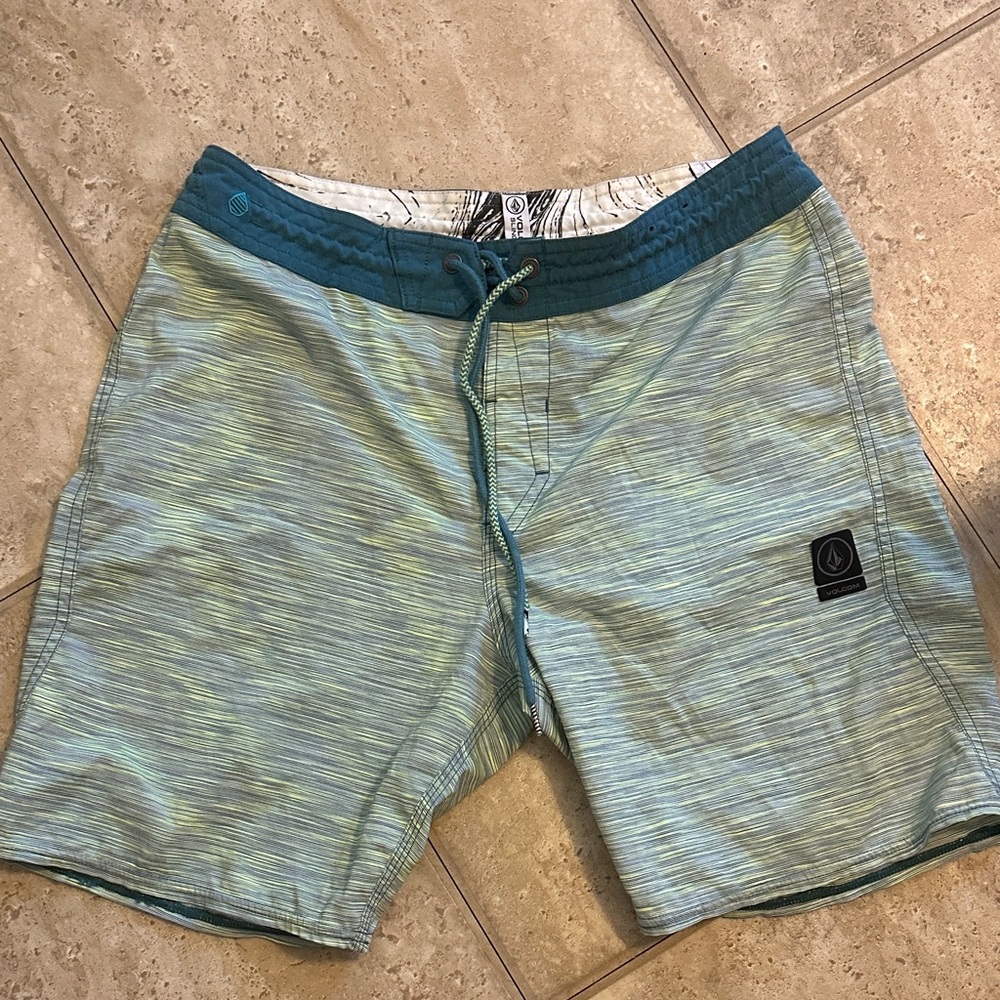 Volcom Teal and Light Blue Swim Board Shorts